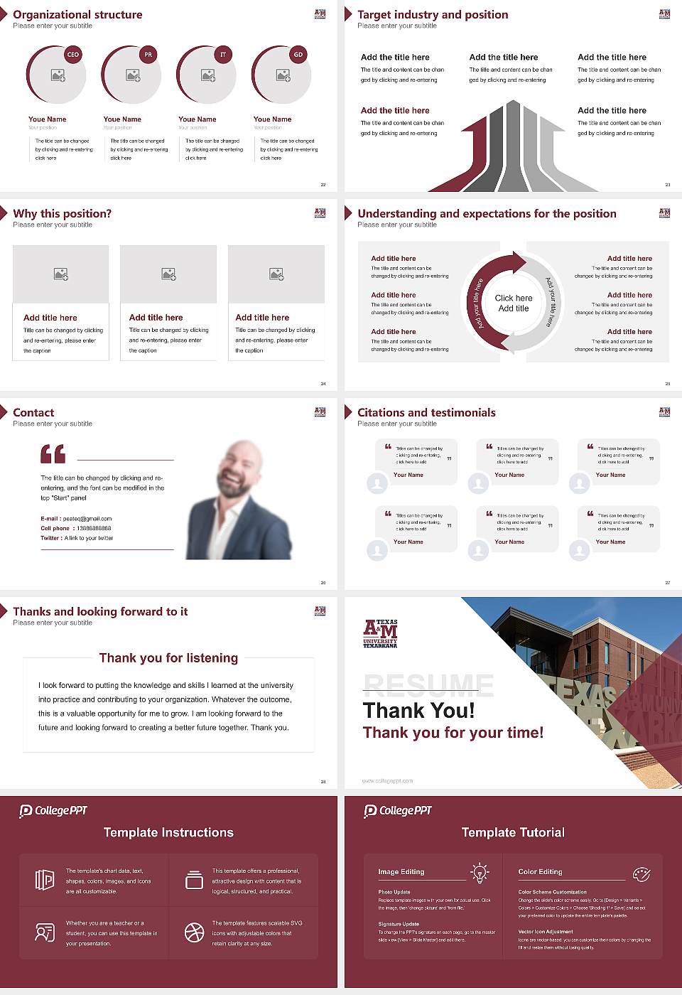 Texas A&M University-Texarkana Resume PPT Template16:9 ratio PPT effect preview image4