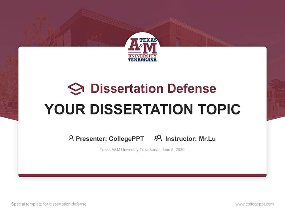 Texas A&M University-Texarkana Graduation Thesis Defense PPT Template4:3 ratio PPT effect preview image7