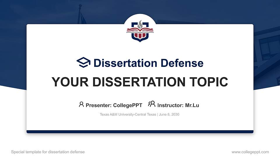 Texas A&M University-Central Texas Graduation Thesis Defense PPT Template16:9 ratio PPT effect preview image