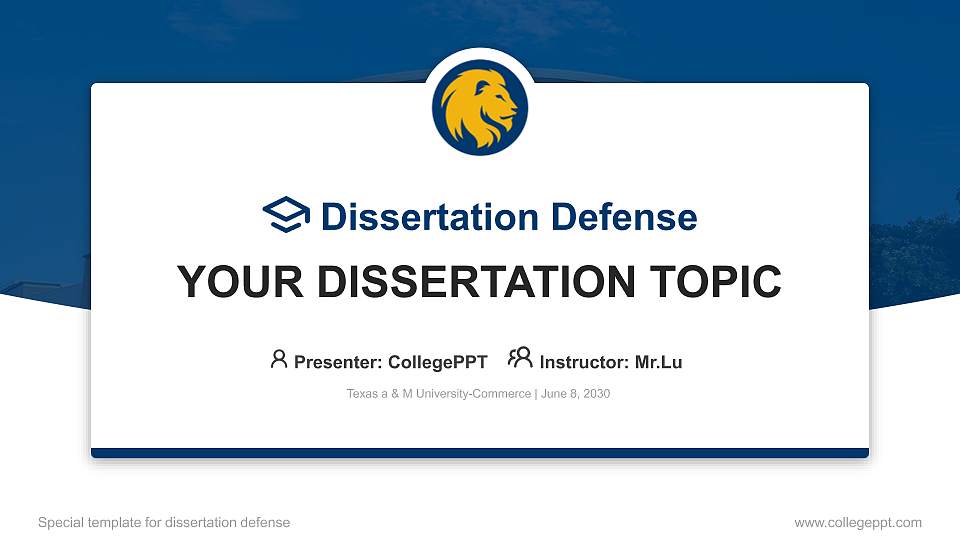 Texas a & M University-Commerce Graduation Thesis Defense PPT Template16:9 ratio PPT effect preview image
