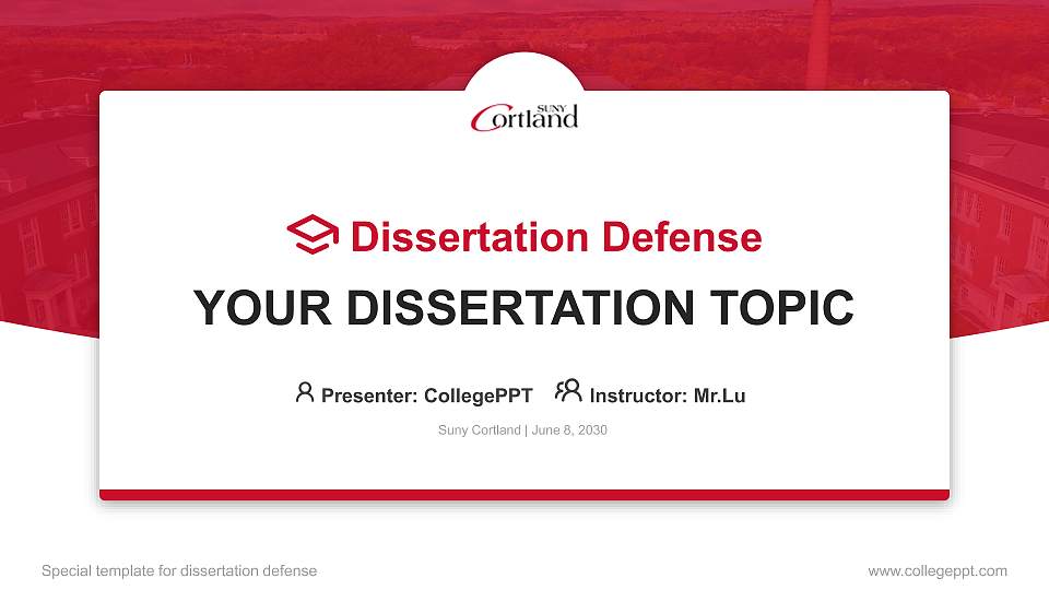 Suny Cortland Graduation Thesis Defense PPT Template16:9 ratio PPT effect preview image