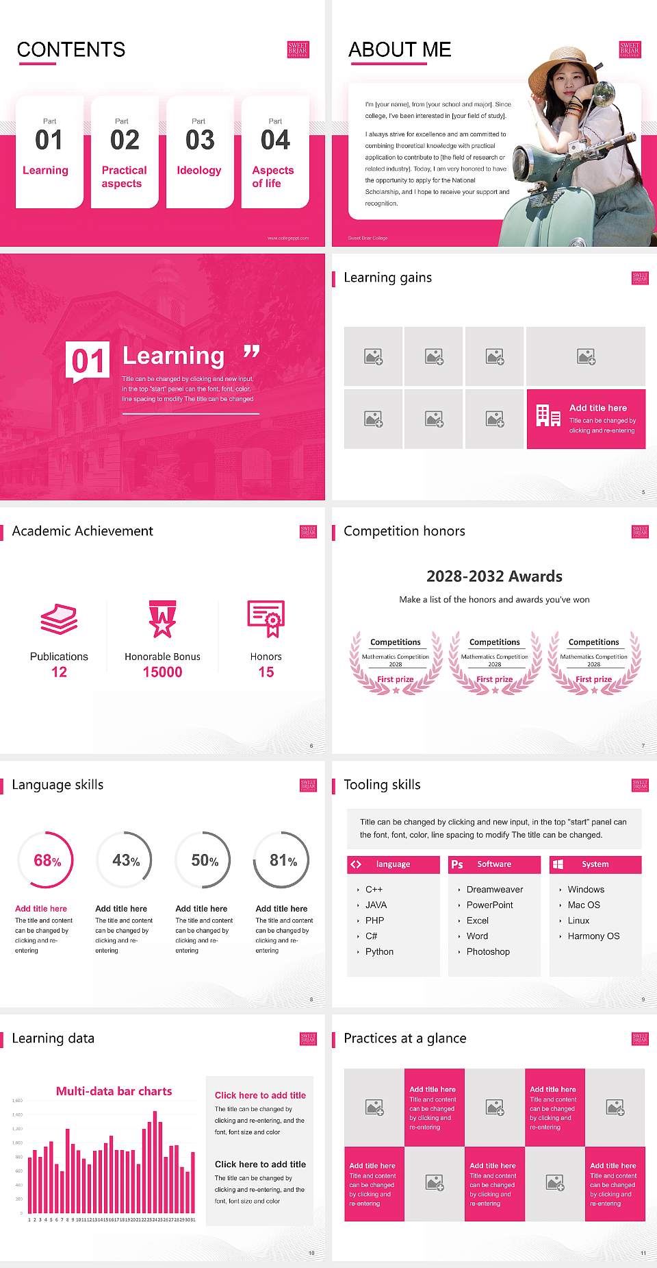 Sweet Briar College National Scholarship Defense PPT Template4:3 ratio PPT effect preview image2