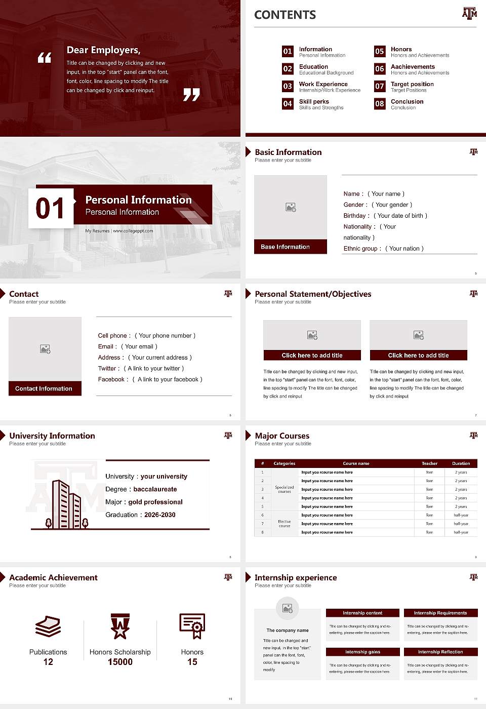 Texas a & M University-College Station Resume PPT Template16:9 ratio PPT effect preview image2