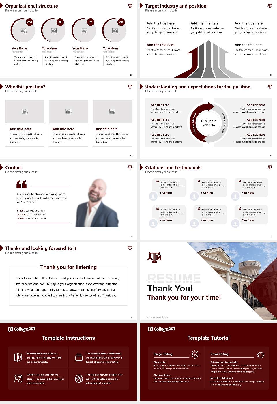 Texas a & M University-College Station Resume PPT Template16:9 ratio PPT effect preview image4