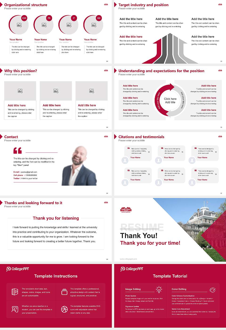 Swarthmore College Resume PPT Template16:9 ratio PPT effect preview image4