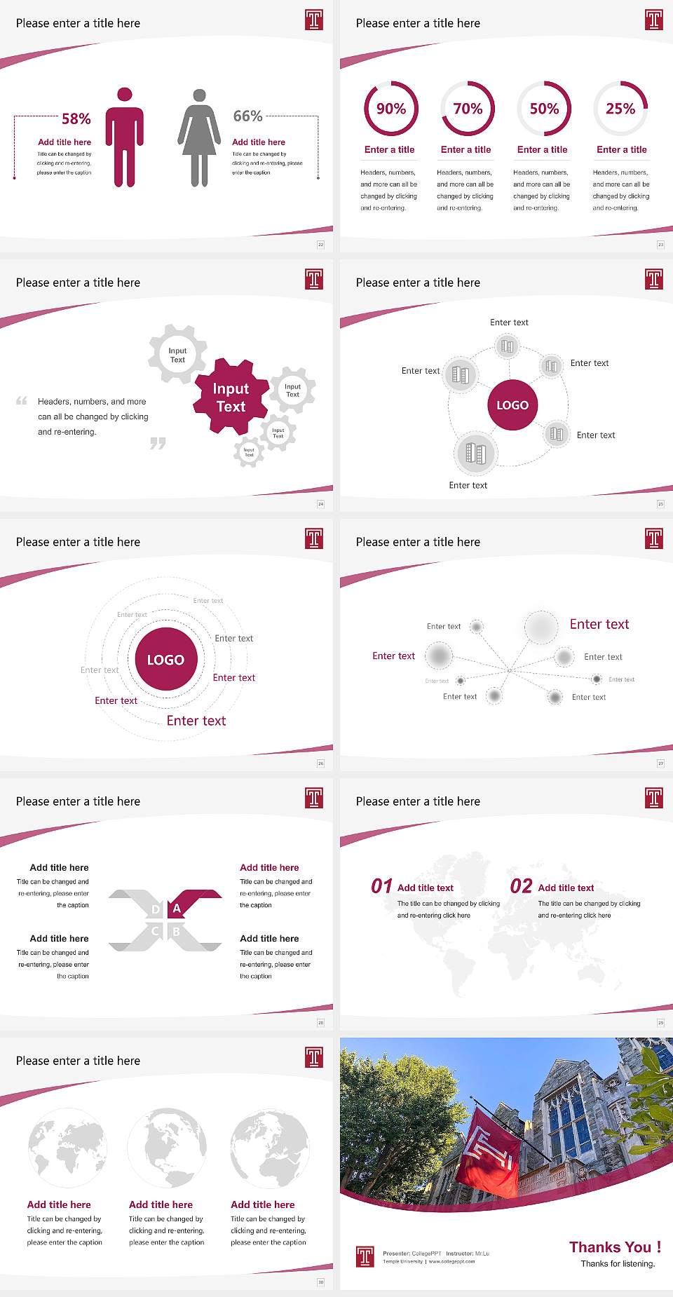 Temple University Course/Courseware Creation PPT Template4:3 ratio PPT effect preview image4