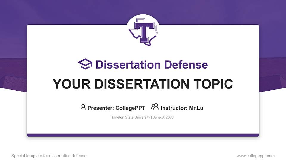 Tarleton State University Graduation Thesis Defense PPT Template16:9 ratio PPT effect preview image