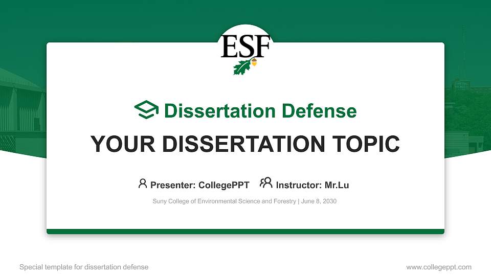 Suny College of Environmental Science and Forestry Graduation Thesis Defense PPT Template16:9 ratio PPT effect preview image