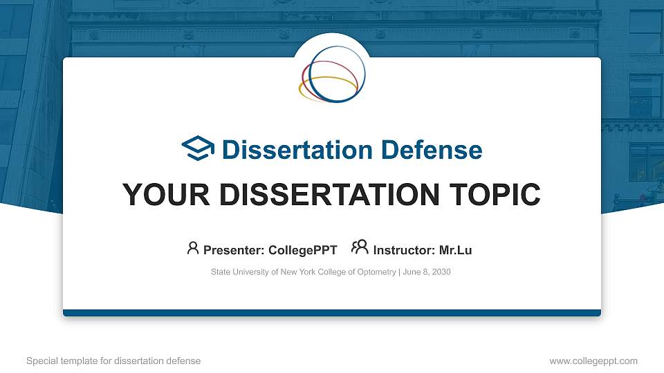 State University of New York College of Optometry Graduation Thesis Defense PPT Template16:9 ratio PPT effect preview image