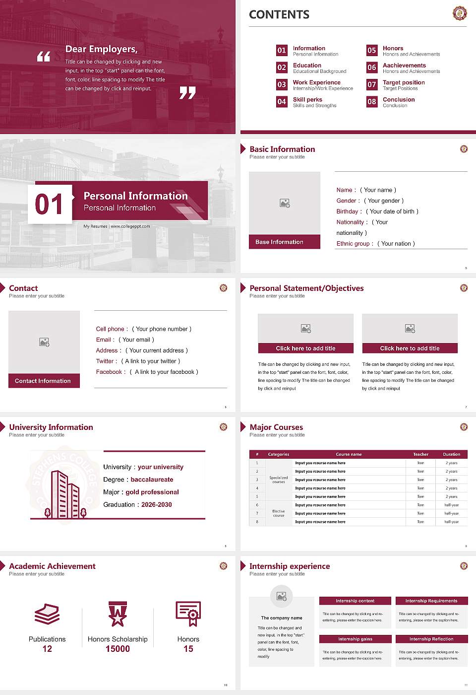 Stephens College Resume PPT Template16:9 ratio PPT effect preview image2