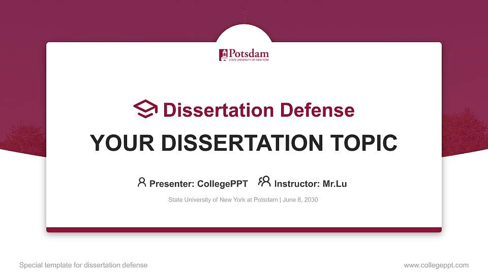 State University of New York at Potsdam Graduation Thesis Defense PPT Template16:9 ratio PPT effect preview image
