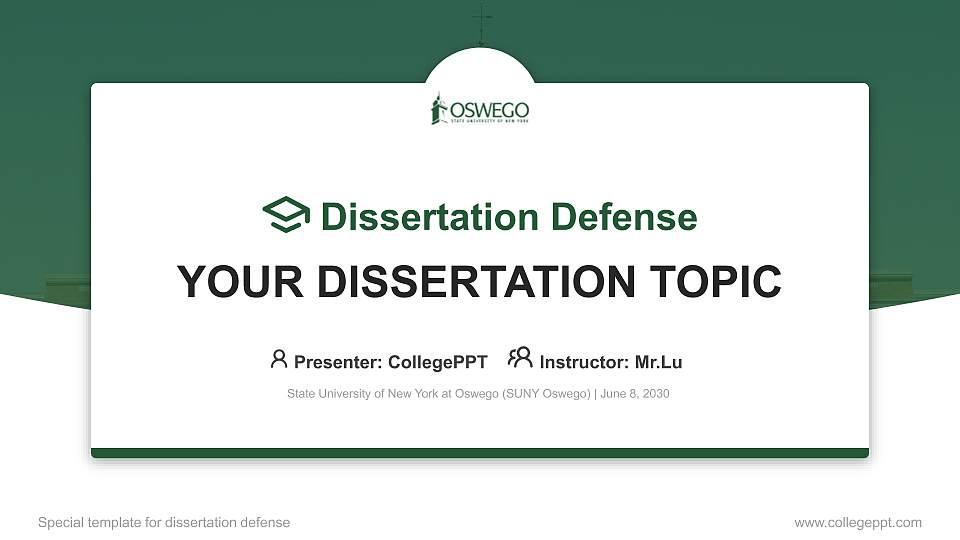 State University of New York at Oswego (SUNY Oswego) Graduation Thesis Defense PPT Template16:9 ratio PPT effect preview image