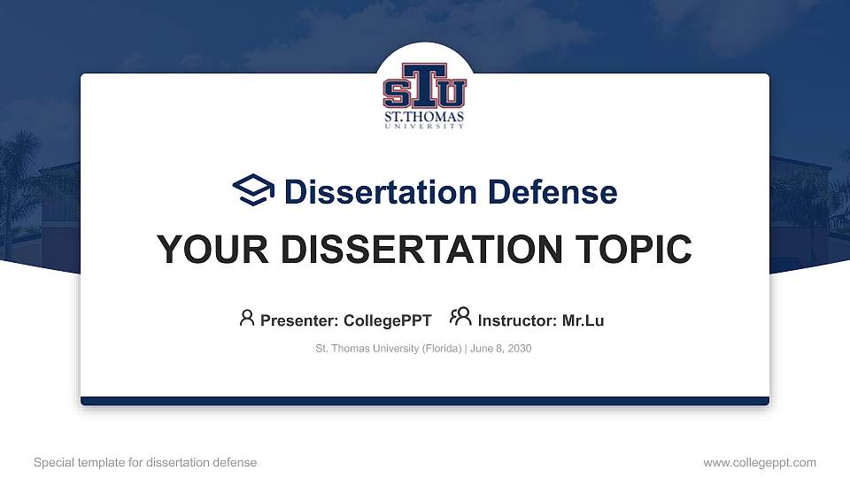 St. Thomas University (Florida) Graduation Thesis Defense PPT Template16:9 ratio PPT effect preview image