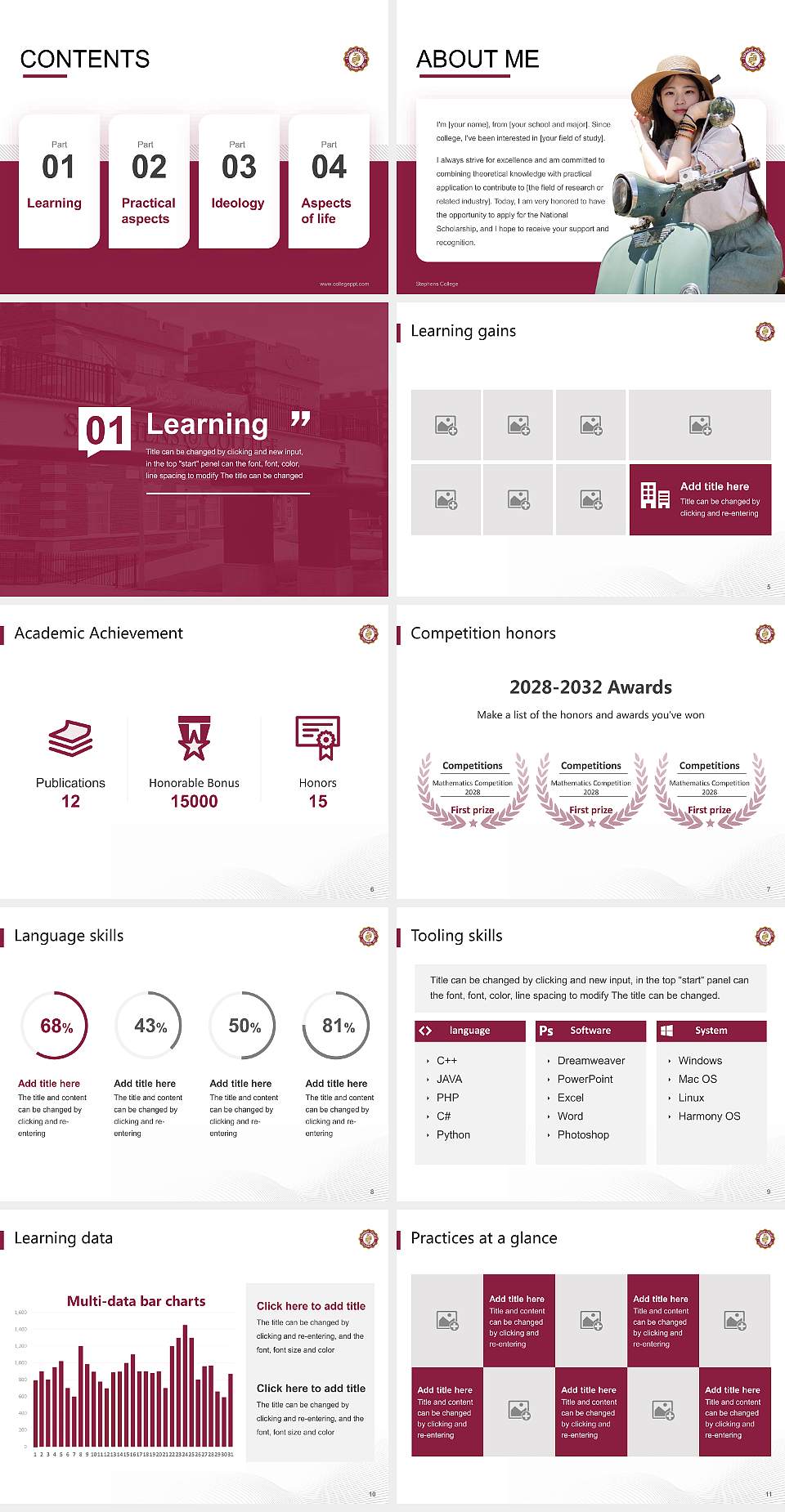 Stephens College National Scholarship Defense PPT Template4:3 ratio PPT effect preview image2