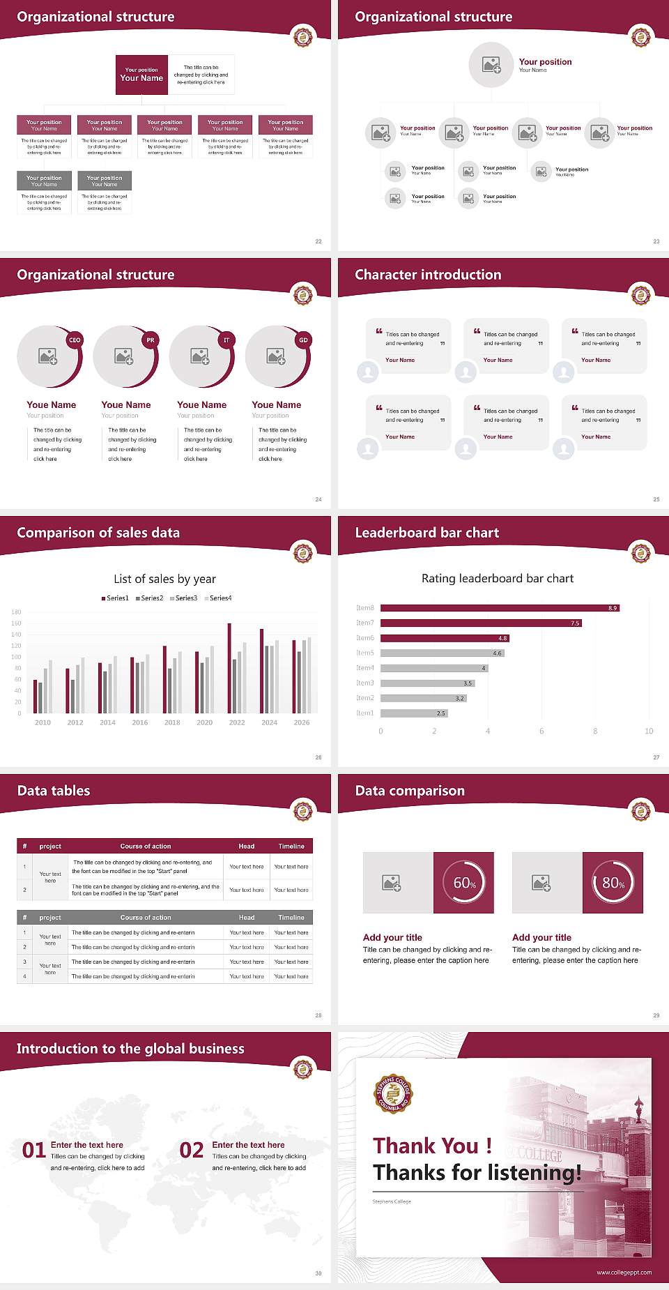 Stephens College Academic Presentation/Research Findings Report PPT Template4:3 ratio PPT effect preview image4