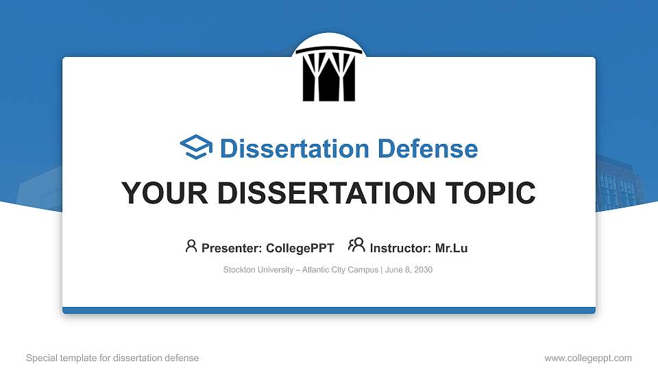 Stockton University – Atlantic City Campus Graduation Thesis Defense PPT Template16:9 ratio PPT effect preview image