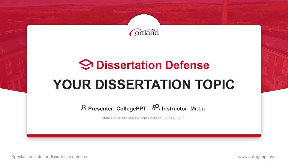State University of New York Cortland Graduation Thesis Defense PPT Template16:9 ratio PPT effect preview image