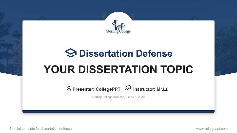 Sterling College (Kansas) Graduation Thesis Defense PPT Template16:9 ratio PPT effect preview image