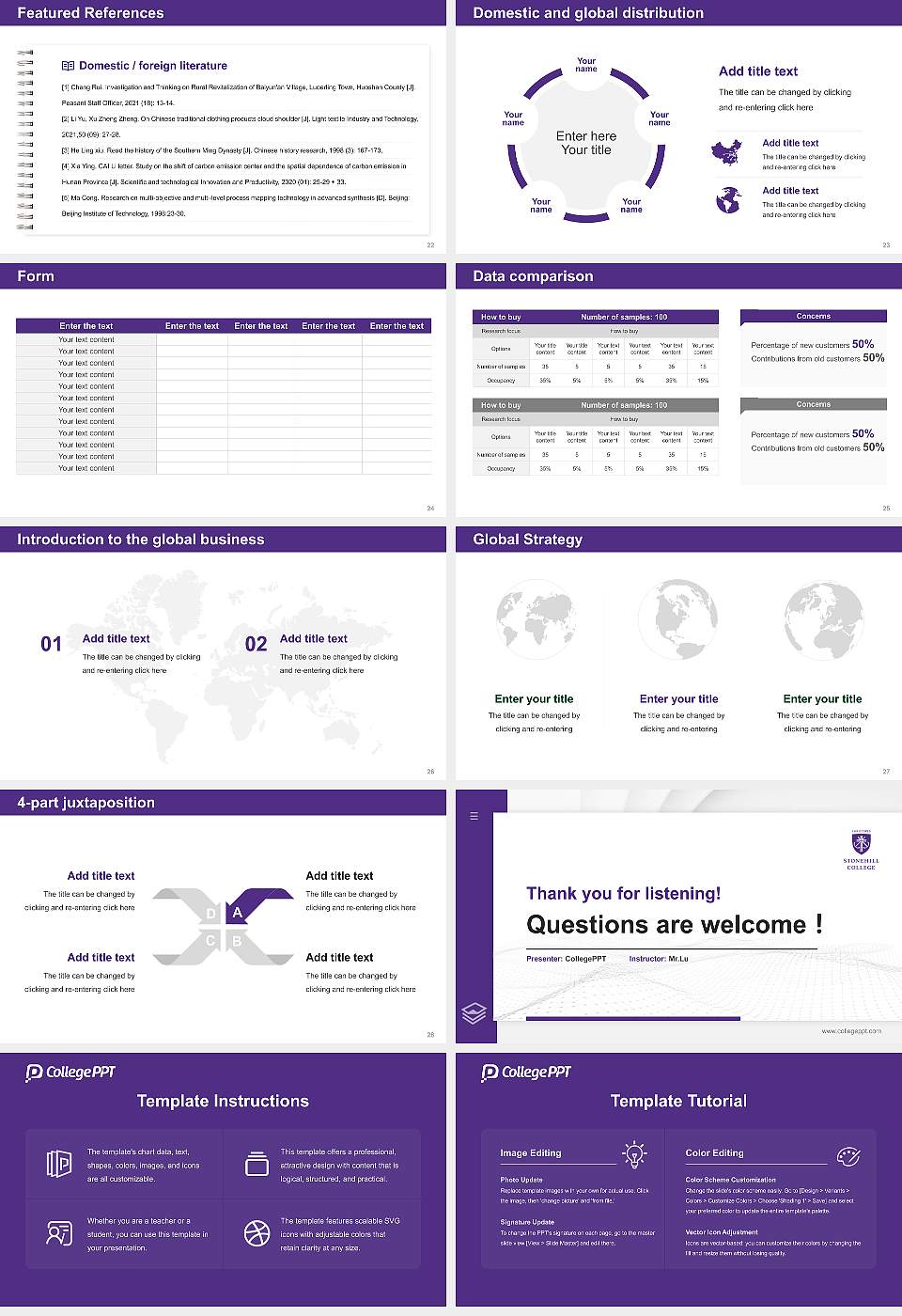 Stonehill College Thesis Proposal/Graduation Defense PPT Template16:9 ratio PPT effect preview image4