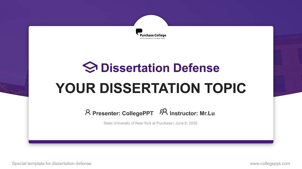 State University of New York at Purchase Graduation Thesis Defense PPT Template16:9 ratio PPT effect preview image