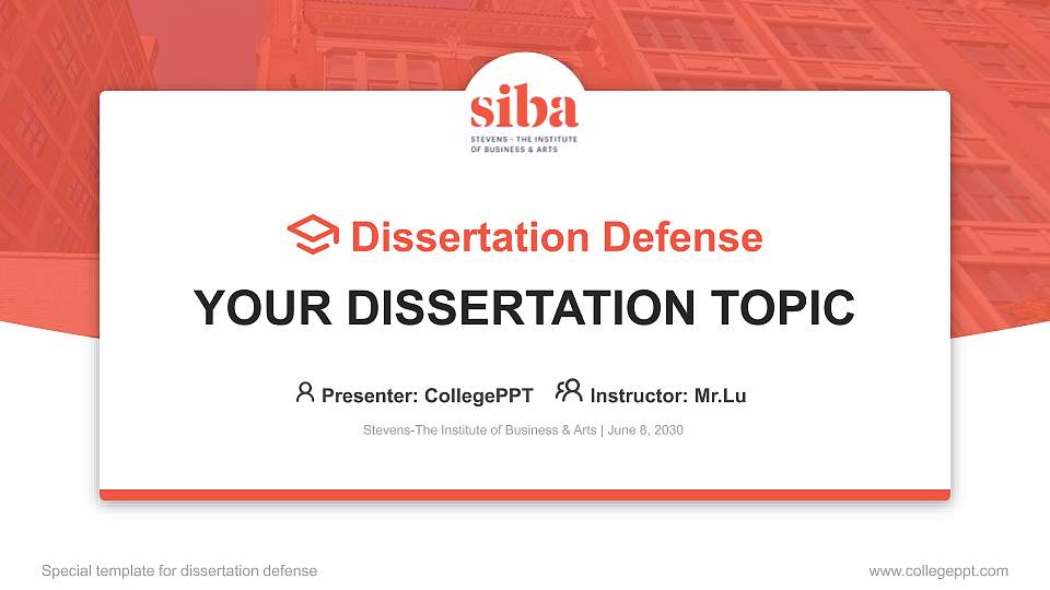 Stevens-The Institute of Business & Arts Graduation Thesis Defense PPT Template16:9 ratio PPT effect preview image