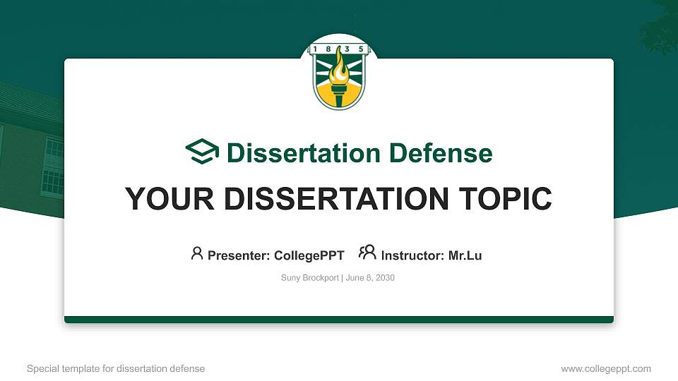 Suny Brockport Graduation Thesis Defense PPT Template16:9 ratio PPT effect preview image
