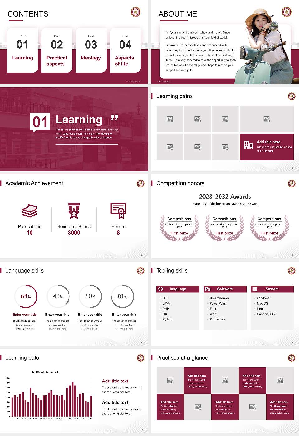 Stephens College National Scholarship Defense PPT Template16:9 ratio PPT effect preview image2