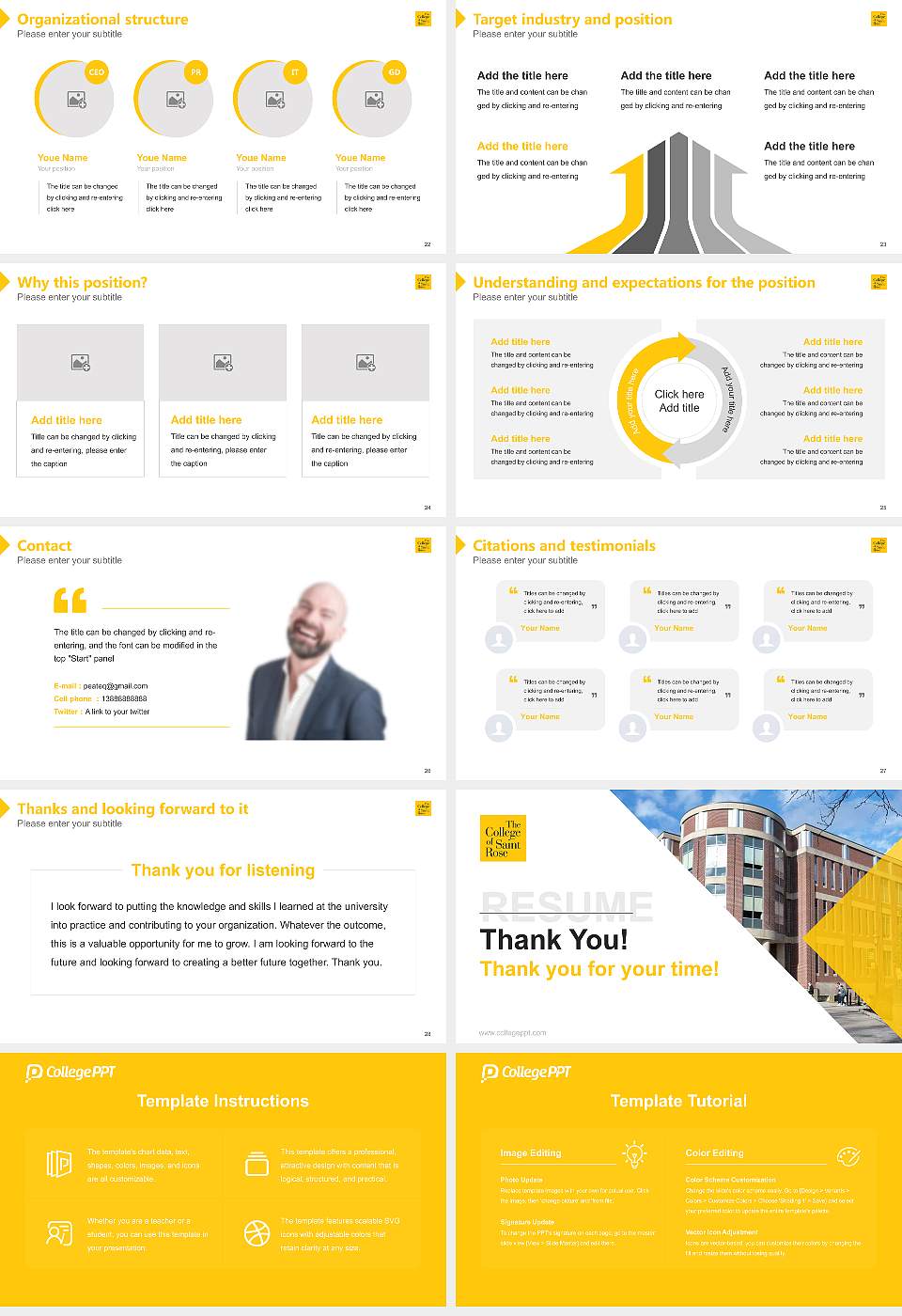 The College of Saint Rose Resume PPT Template16:9 ratio PPT effect preview image4
