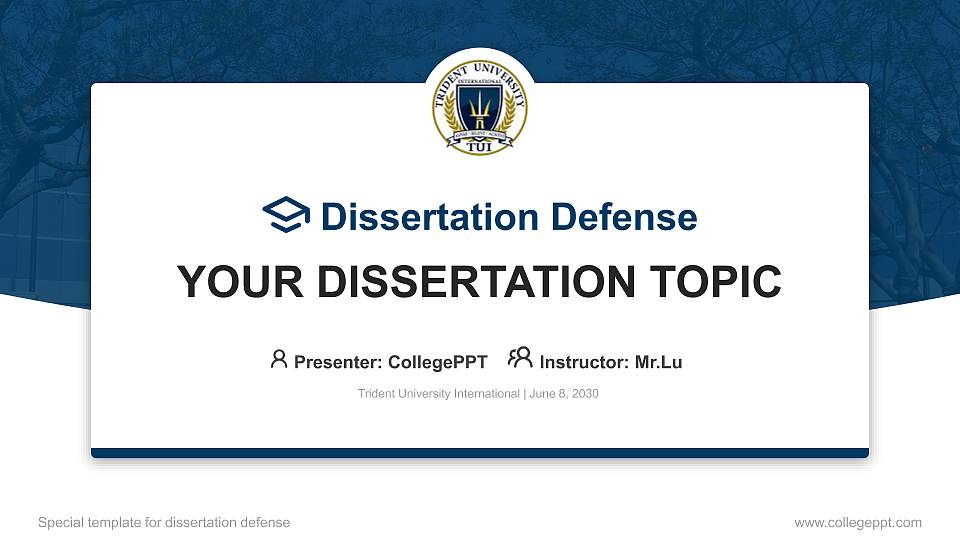 Trident University International Graduation Thesis Defense PPT Template16:9 ratio PPT effect preview image
