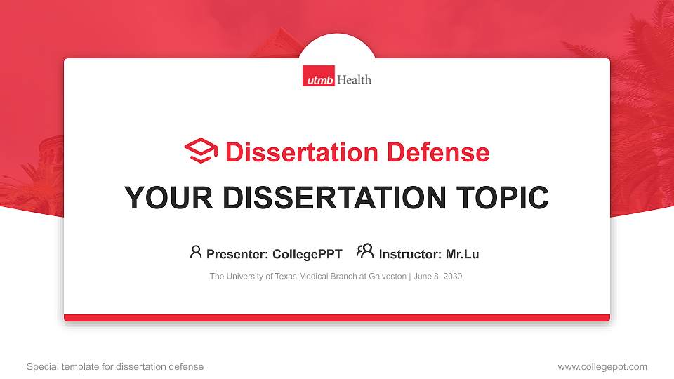 The University of Texas Medical Branch at Galveston Graduation Thesis Defense PPT Template16:9 ratio PPT effect preview image