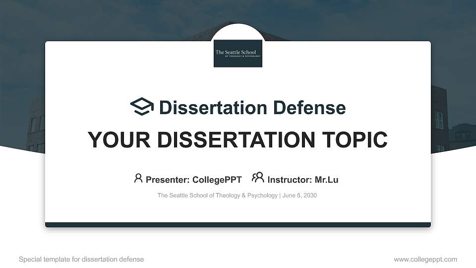 The Seattle School of Theology & Psychology Graduation Thesis Defense PPT Template16:9 ratio PPT effect preview image