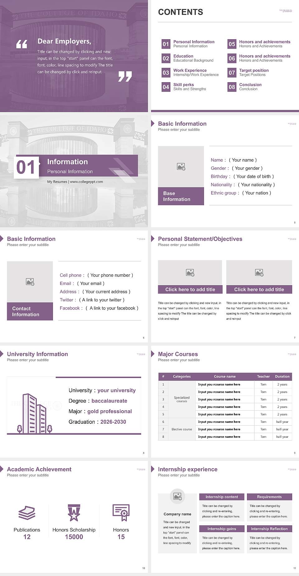 The College of Idaho Resume PPT Template4:3 ratio PPT effect preview image2