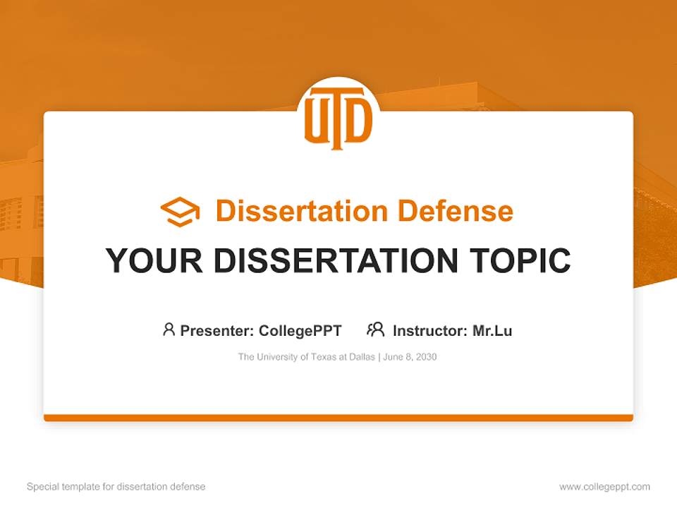 The University of Texas at Dallas Graduation Thesis Defense PPT Template4:3 ratio PPT effect preview image7
