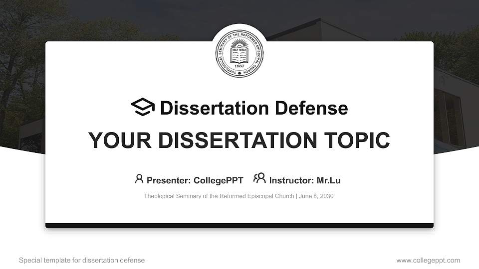 Theological Seminary of the Reformed Episcopal Church Graduation Thesis Defense PPT Template16:9 ratio PPT effect preview image1