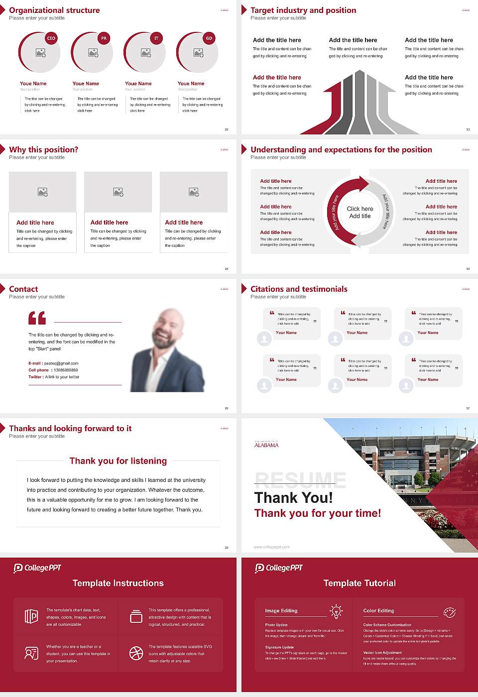 The University of Alabama Resume PPT Template16:9 ratio PPT effect preview image4