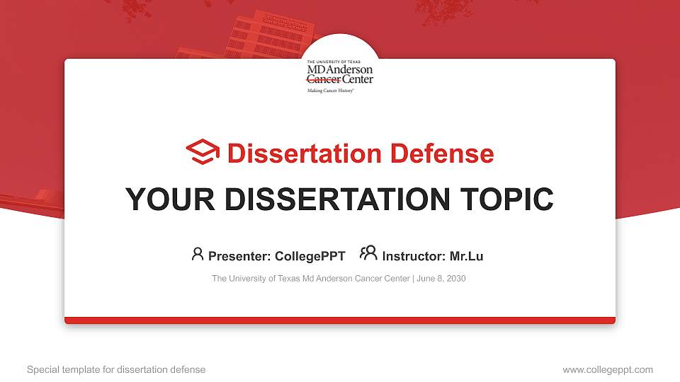 The University of Texas Md Anderson Cancer Center Graduation Thesis Defense PPT Template16:9 ratio PPT effect preview image