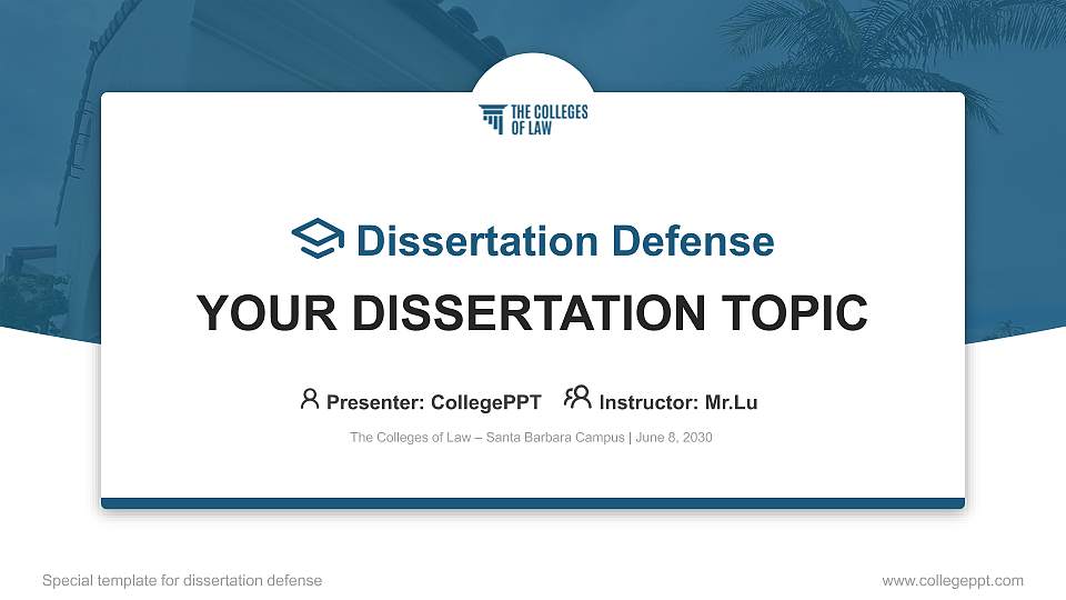 The Colleges of Law – Santa Barbara Campus Graduation Thesis Defense PPT Template16:9 ratio PPT effect preview image