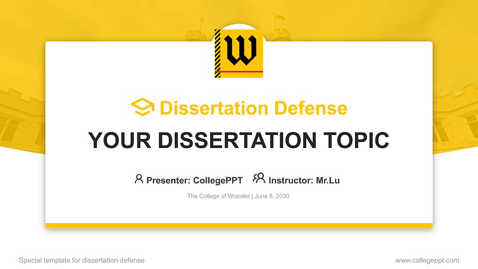 The College of Wooster Graduation Thesis Defense PPT Template16:9 ratio PPT effect preview image