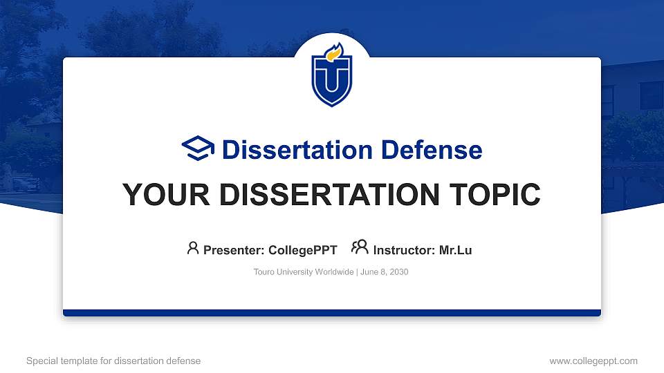 Touro University Worldwide Graduation Thesis Defense PPT Template16:9 ratio PPT effect preview image