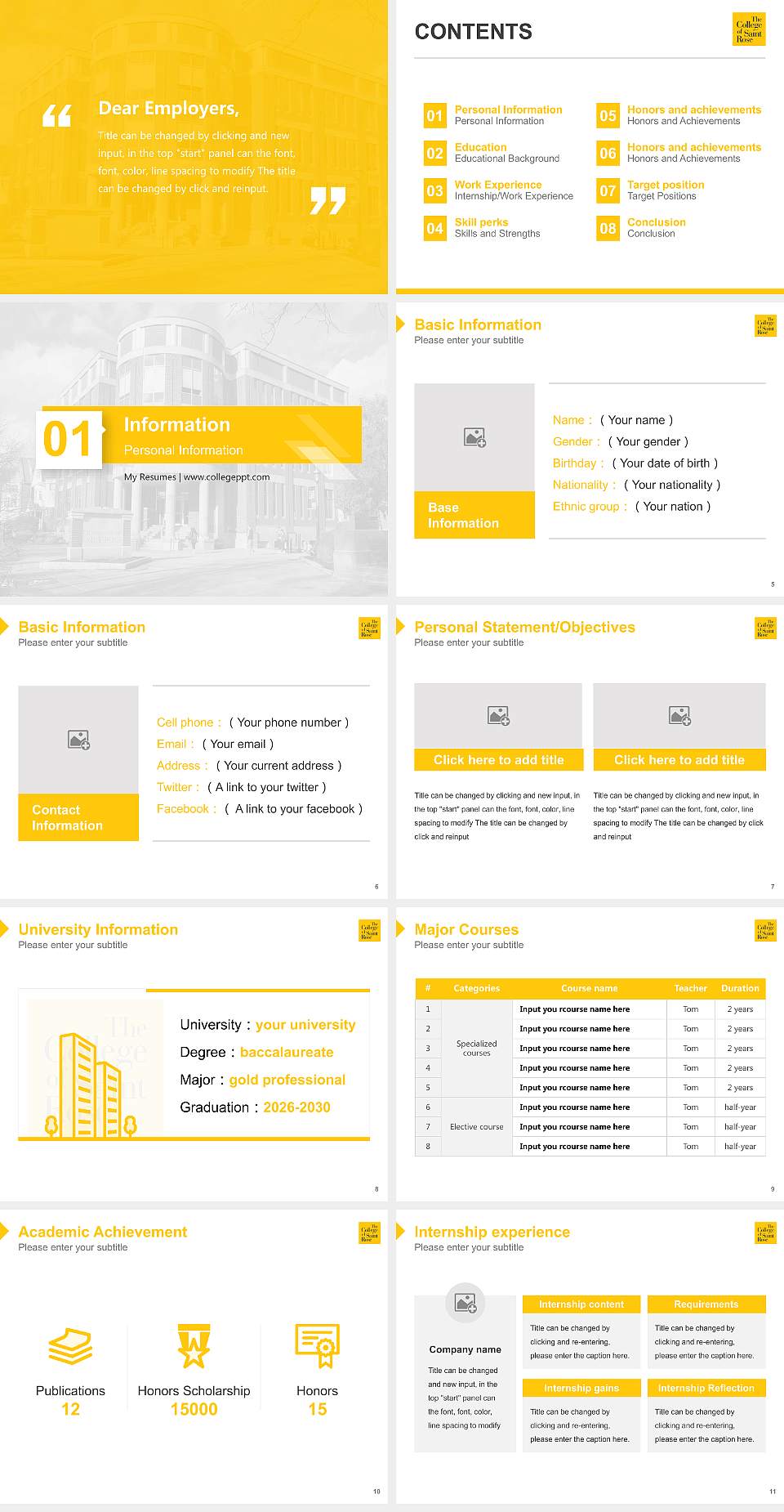 The College of Saint Rose Resume PPT Template4:3 ratio PPT effect preview image2