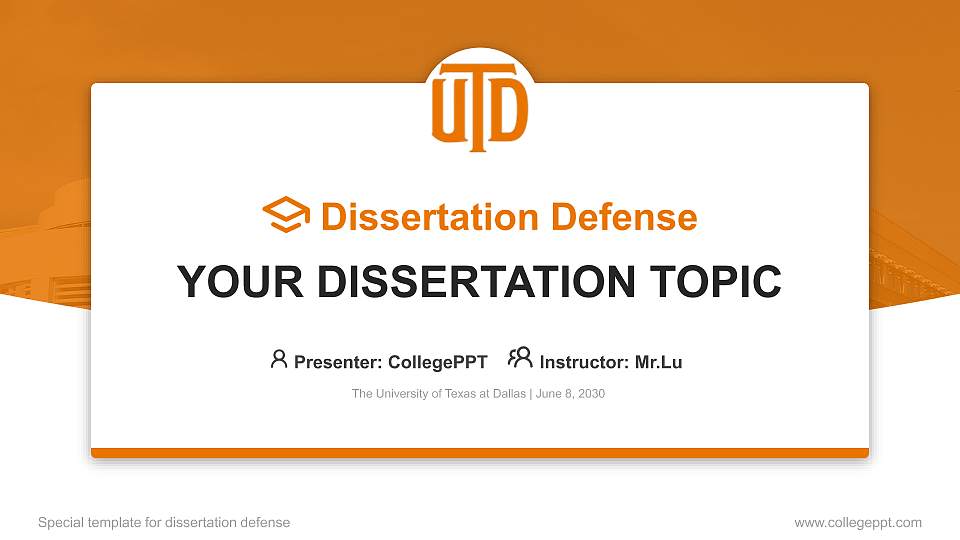 The University of Texas at Dallas Graduation Thesis Defense PPT Template16:9 ratio PPT effect preview image