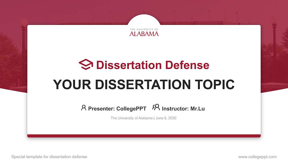 The University of Alabama Graduation Thesis Defense PPT Template16:9 ratio PPT effect preview image