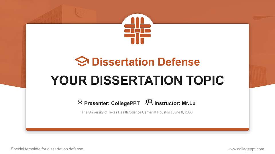 The University of Texas Health Science Center at Houston Graduation Thesis Defense PPT Template16:9 ratio PPT effect preview image