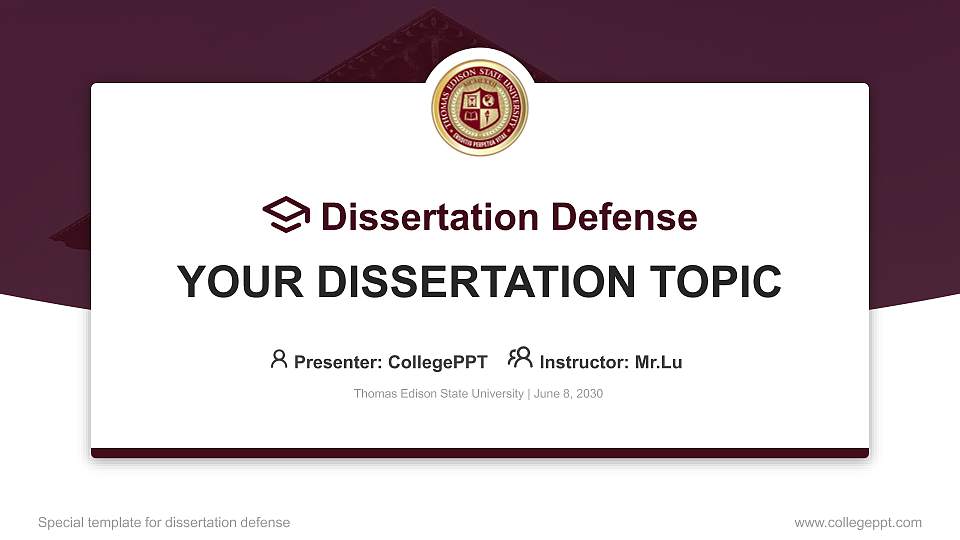 Thomas Edison State University Graduation Thesis Defense PPT Template16:9 ratio PPT effect preview image