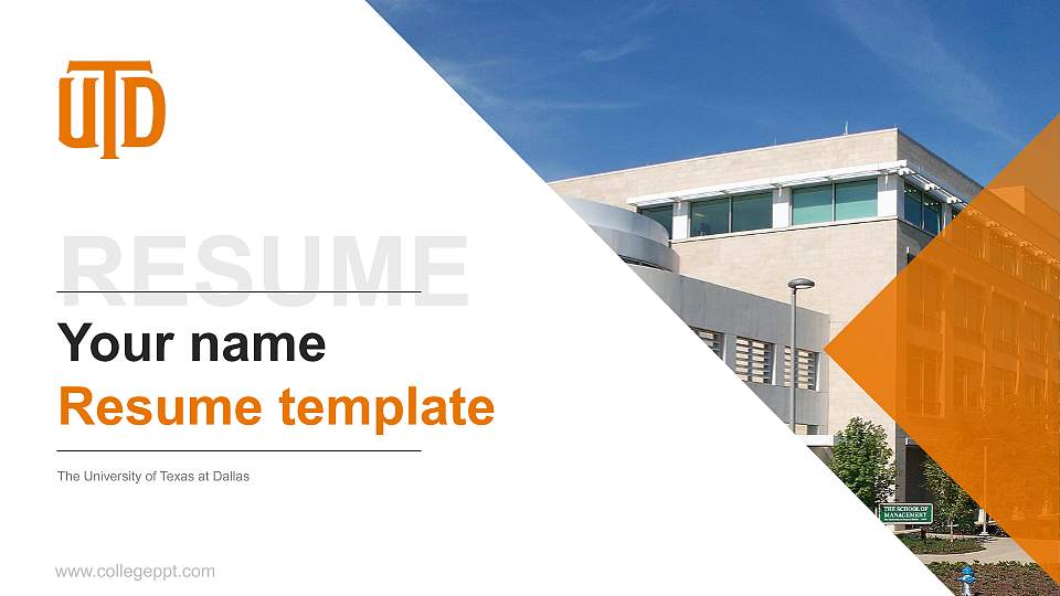 The University of Texas at Dallas Resume PPT Template16:9 ratio PPT effect preview image