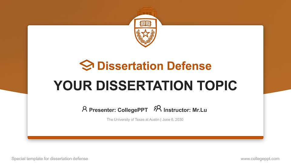 The University of Texas at Austin Graduation Thesis Defense PPT Template16:9 ratio PPT effect preview image