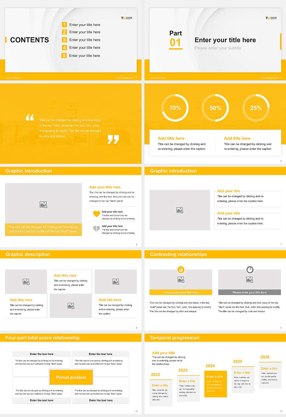 Towson University Thesis Proposal/Graduation Defense PPT Template16:9 ratio PPT effect preview image2