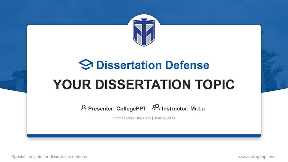 Thomas More University Graduation Thesis Defense PPT Template16:9 ratio PPT effect preview image