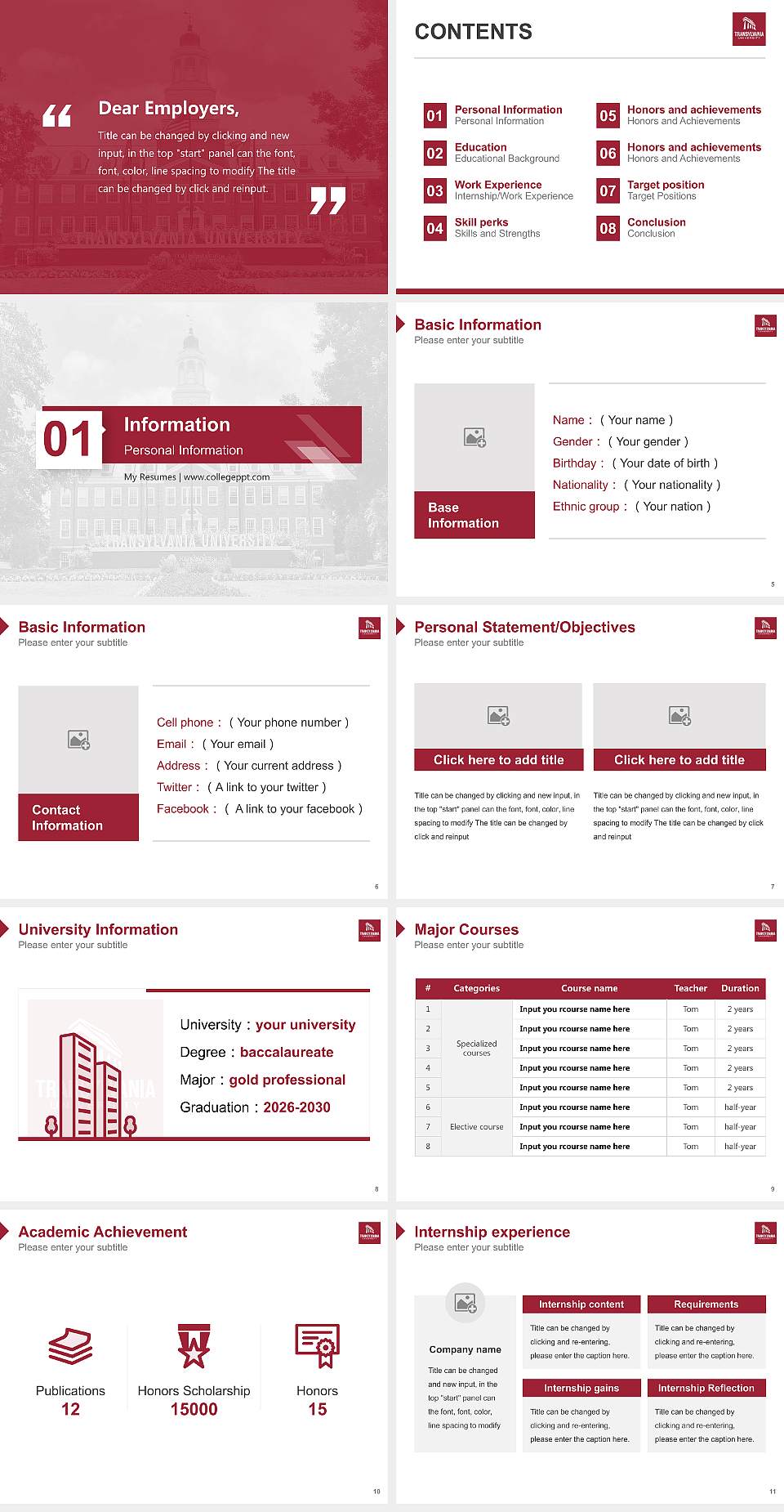 Transylvania University Resume PPT Template4:3 ratio PPT effect preview image2