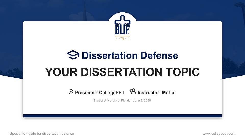 Baptist University of Florida Graduation Thesis Defense PPT Template16:9 ratio PPT effect preview image